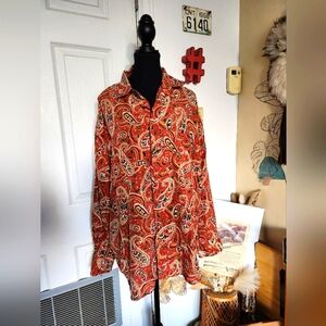 Silk fall colored paisley print blouse XL